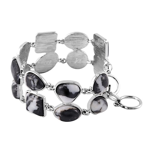 Shop Lc Grey Zebra Jasper 125.00 Ctw 2 Row Link Bracelet In Silvertone (7.00-8.75In)