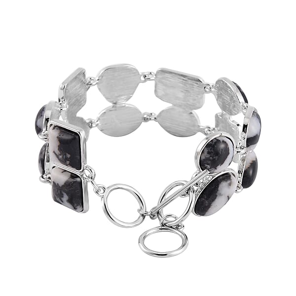 Shop Lc Grey Zebra Jasper 125.00 Ctw 2 Row Link Bracelet In Silvertone (7.00-8.75In)