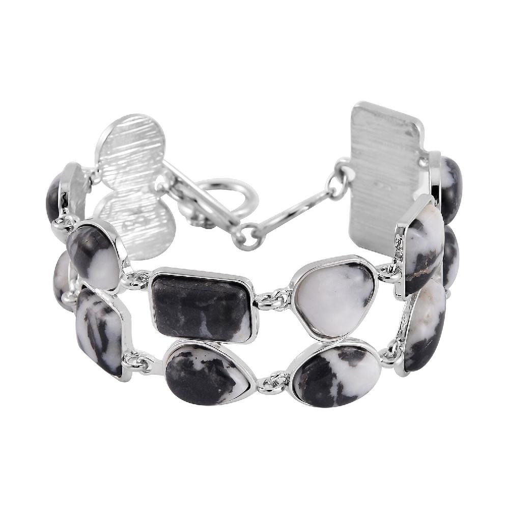 shop lc Grey Zebra Jasper 125.00 ctw 2 Row Link Bracelet in Silvertone (7.00-8.75In)