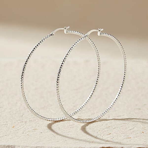 Shop Lc Groove Textured Hoop Earrings In Sterling Silver 6 Grams