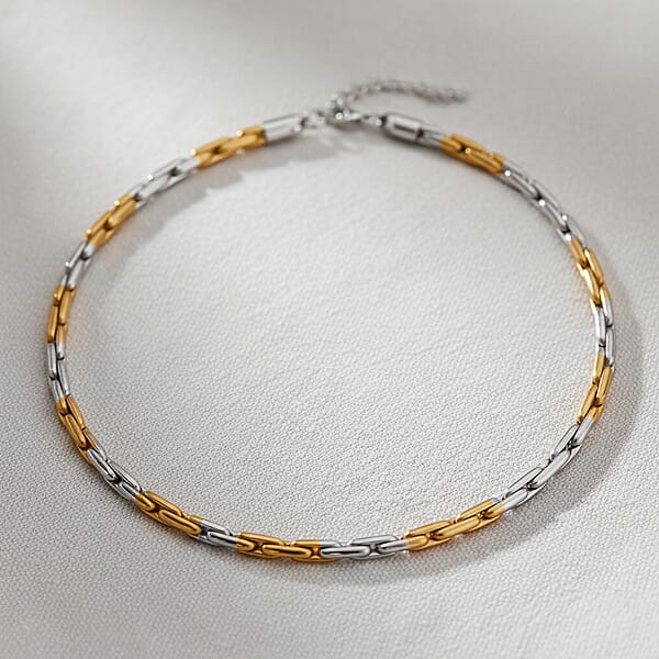 Shop Lc Hammered Circular Link Necklace In ION Plated YG And Stainless Steel (20-22 Inches)