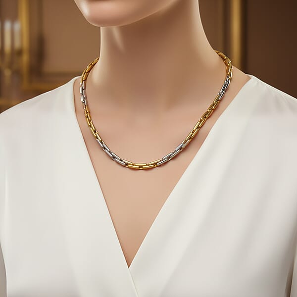 Shop Lc Hammered Circular Link Necklace In ION Plated YG And Stainless Steel (20-22 Inches)