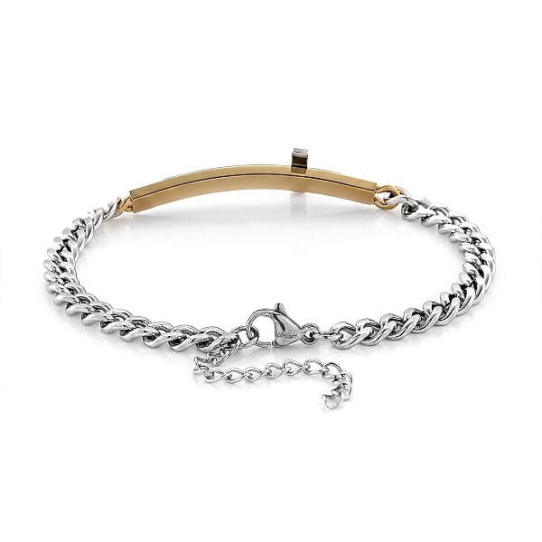 Shop Lc Hammered Cross Bracelet In ION Plated YG Stainless Steel (7.50-9.0In)