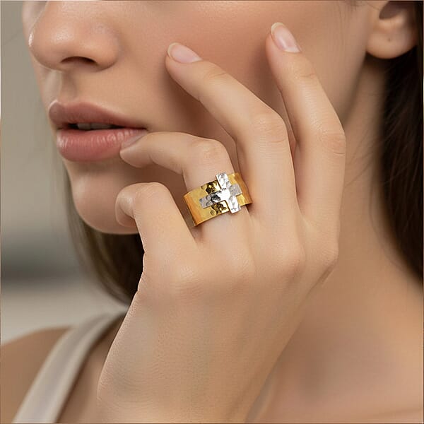 Shop Lc Hammered Cross Design Ring In ION Plated YG And Stainless Steel