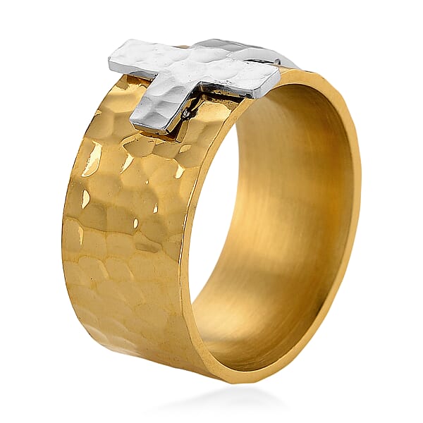 Shop Lc Hammered Cross Design Ring In ION Plated YG And Stainless Steel
