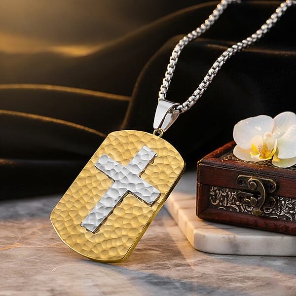 Shop Lc Hammered Cross Pendant Necklace In ION Plated YG And Stainless Steel (20-22 Inches)