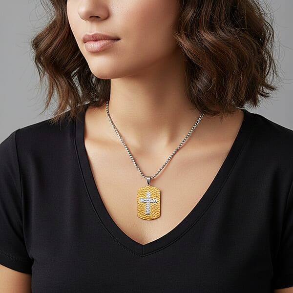 Shop Lc Hammered Cross Pendant Necklace In ION Plated YG And Stainless Steel (20-22 Inches)