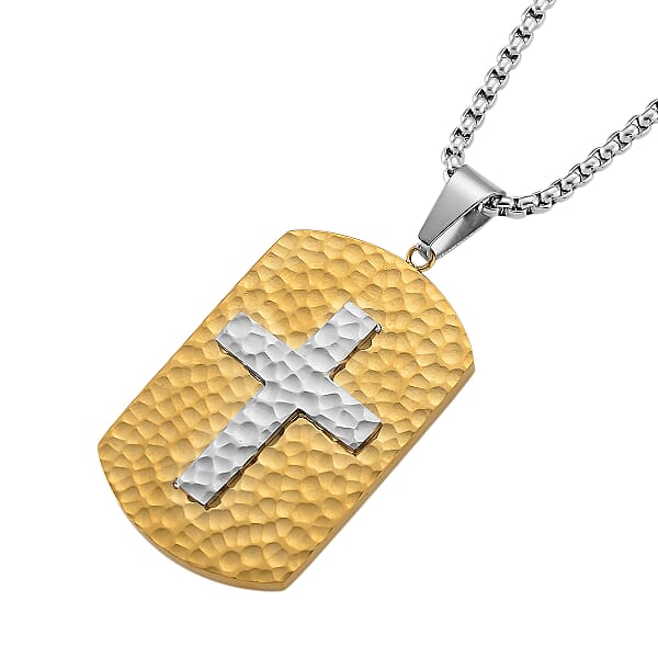 Shop Lc Hammered Cross Pendant Necklace In ION Plated YG And Stainless Steel (20-22 Inches)
