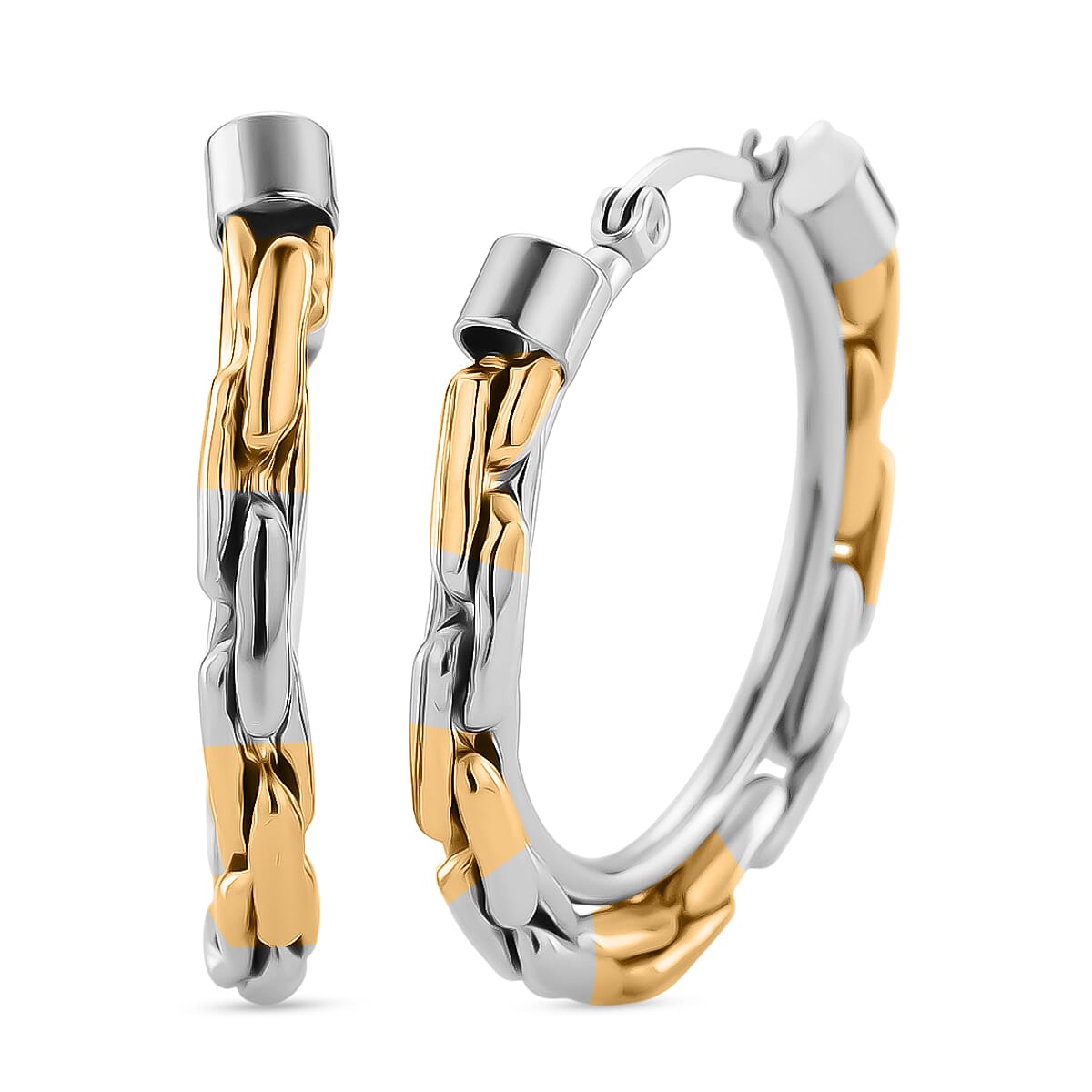 shop lc Hammered Hoop Earrings in ION Plated YG Stainless Steel