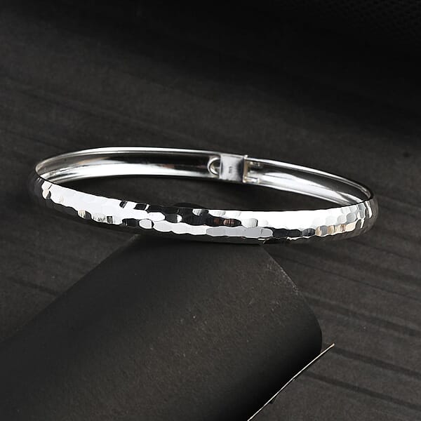 Shop Lc Hammered Textured Bangle Bracelet In Sterling Silver (7.25 In) 4.60 Grams