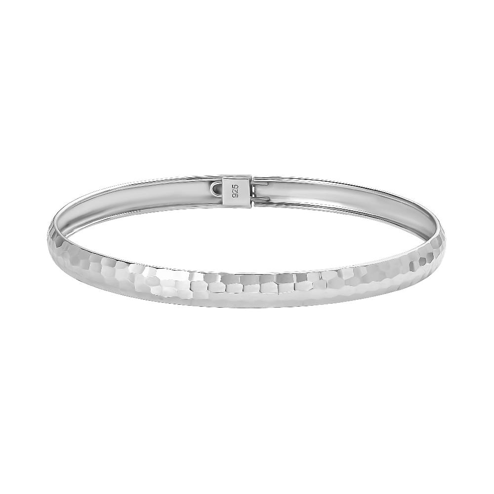 shop lc Hammered Textured Bangle Bracelet in Sterling Silver (7.25 in) 4.60 Grams