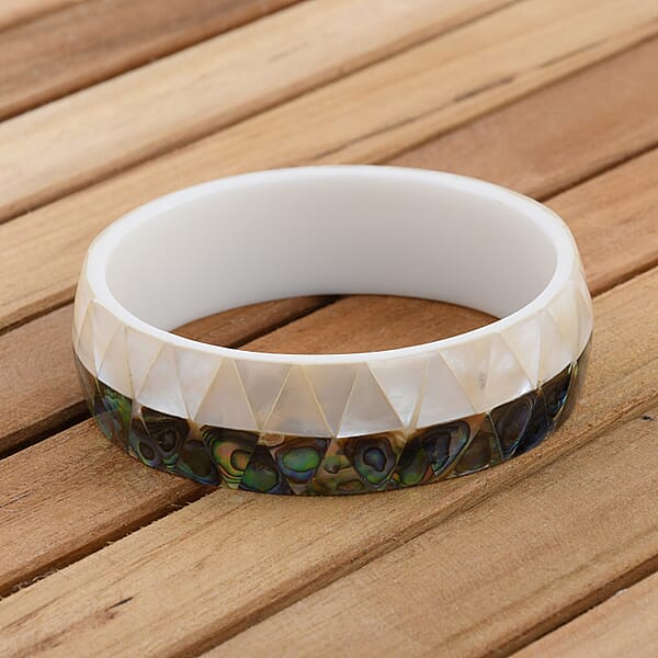 Shop Lc Handcrafted MOP Coral And Abalone Shell Inlay With White Inner Resin Bangle Bracelet (7.50 In)