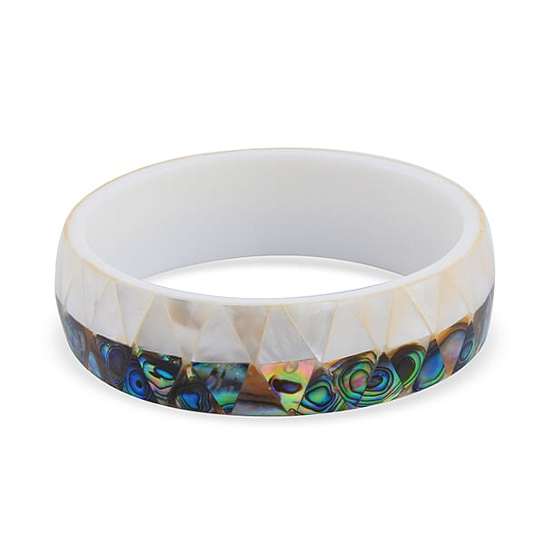 Shop Lc Handcrafted MOP Coral And Abalone Shell Inlay With White Inner Resin Bangle Bracelet (7.50 In)