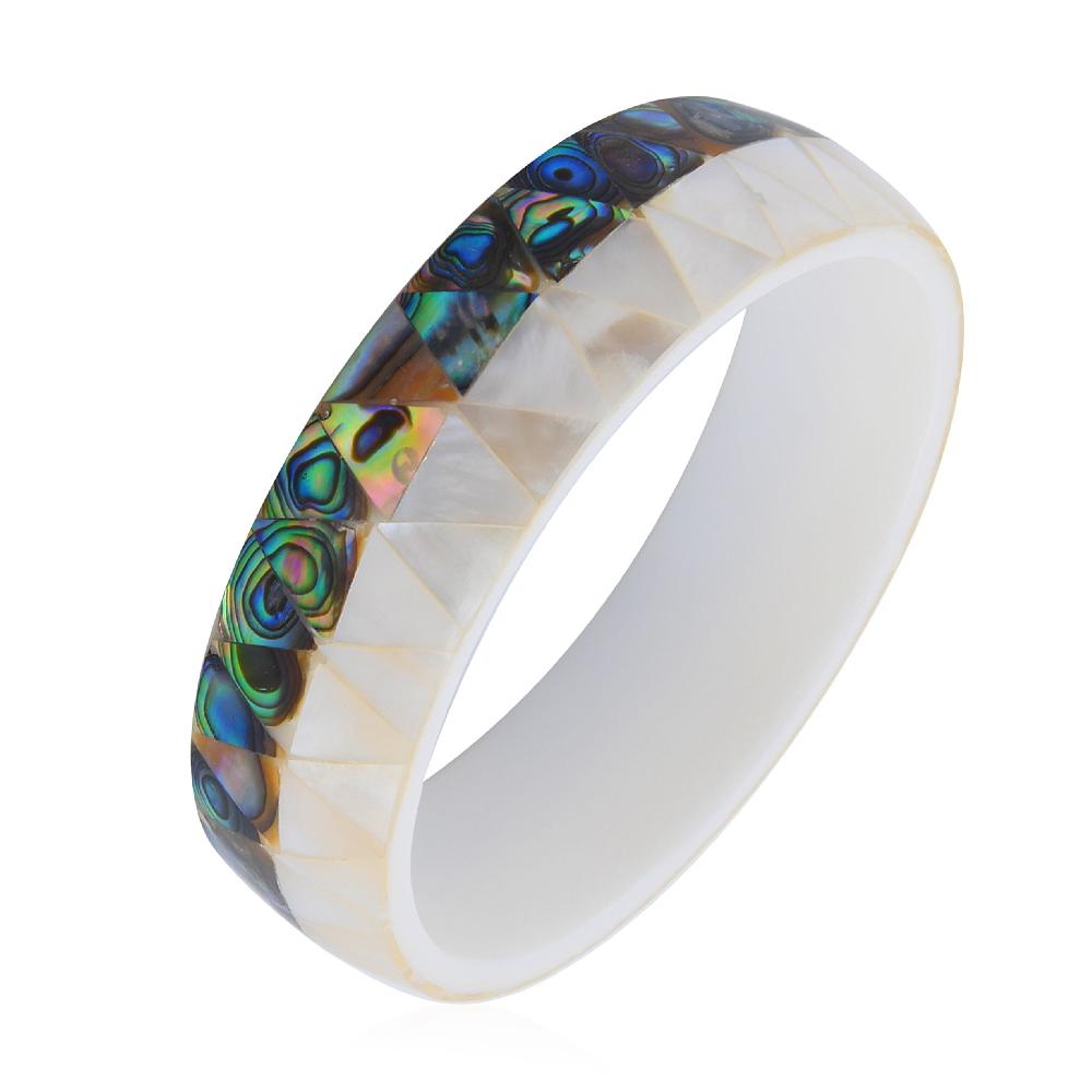 shop lc Handcrafted MOP Coral and Abalone Shell Inlay With White Inner Resin Bangle Bracelet (7.50 in)