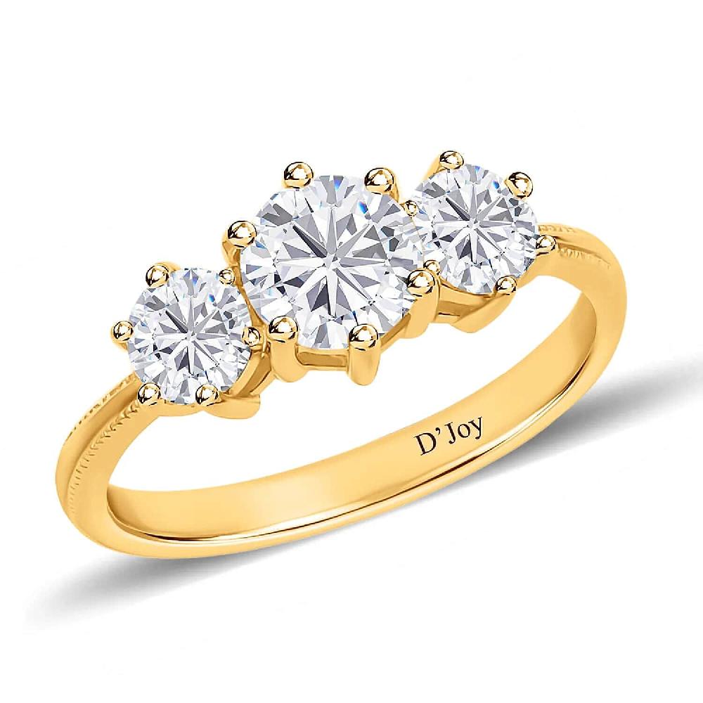 shop lc Heart and Arrows Cut Moissanite 1.75 ctw Trilogy Ring in Vermeil YG Over Sterling Silver Three Stone Engagement Ring For Women