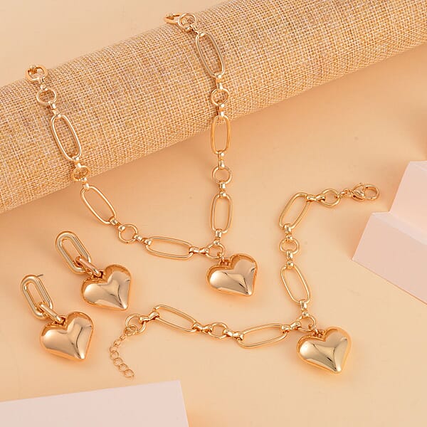 Shop Lc Heart Necklace 20-22 Inches And Earrings And Bracelet (7.50-9.50In) In Goldtone