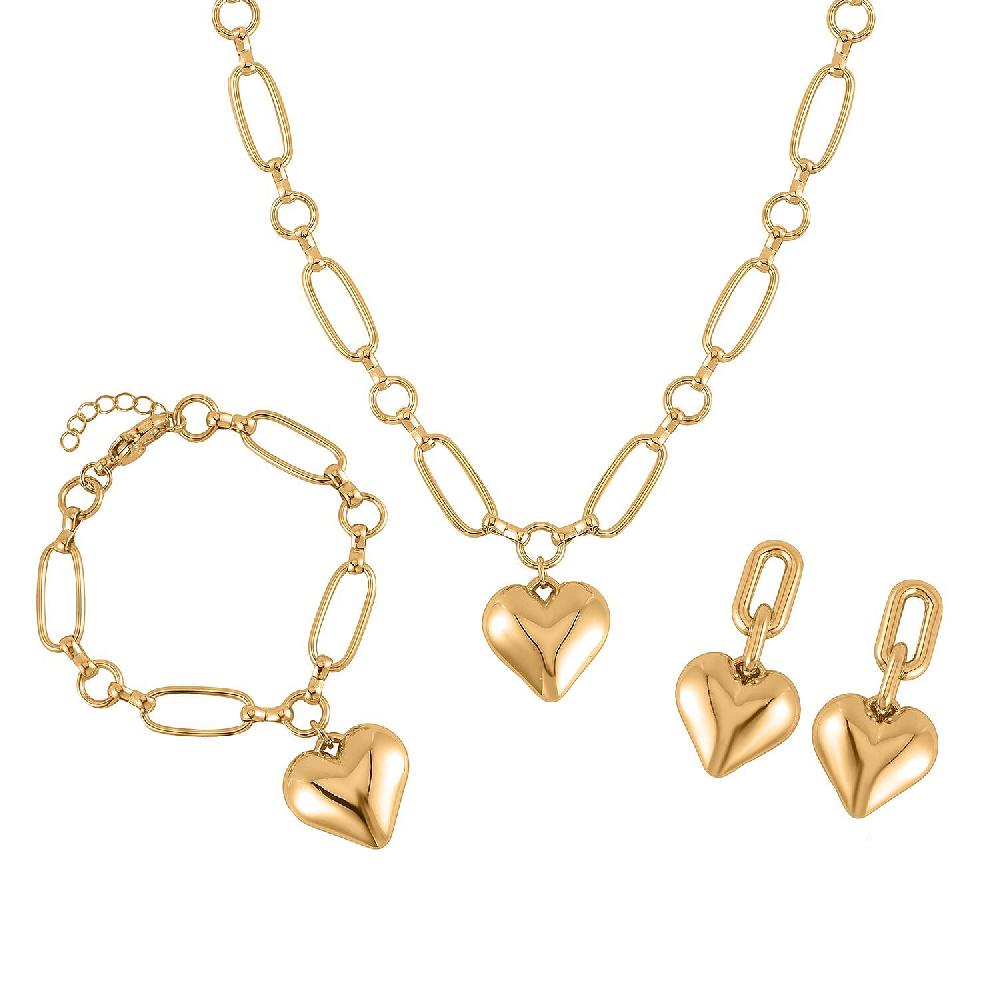 shop lc Heart Necklace 20-22 Inches and Earrings and Bracelet (7.50-9.50In) in Goldtone