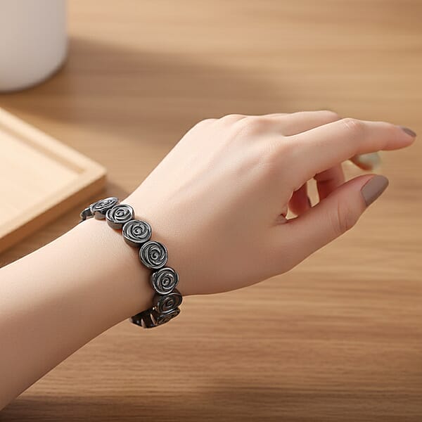 Shop Lc Hematite Beaded Stretch Bracelet 127.50 Ctw (7.25-7.75 Inches)