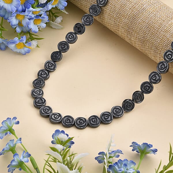 Shop Lc Hematite Carved Rose Flower Necklace In Silvertone 337.00 Ctw (21- 23 Inches)