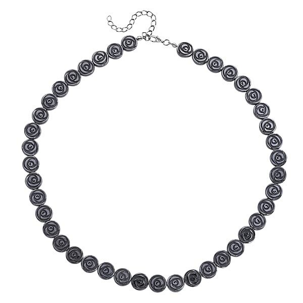 Shop Lc Hematite Carved Rose Flower Necklace In Silvertone 337.00 Ctw (21- 23 Inches)