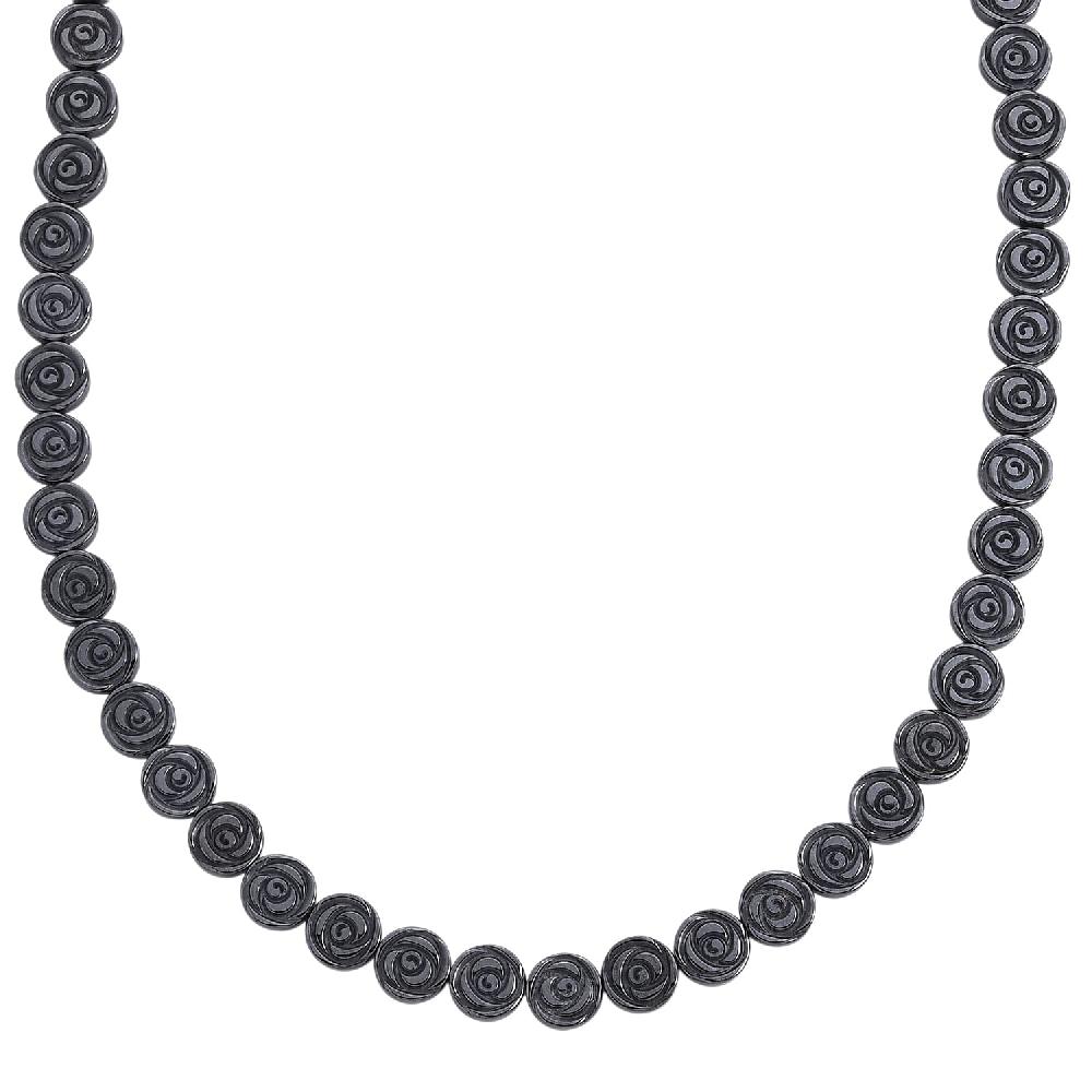 shop lc Hematite Carved Rose Flower Necklace in Silvertone 337.00 ctw (21- 23 Inches)