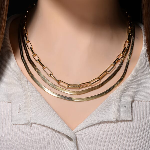 Shop Lc Herringbone And Oval Link Chain Necklace In Goldtone 20-22 Inches