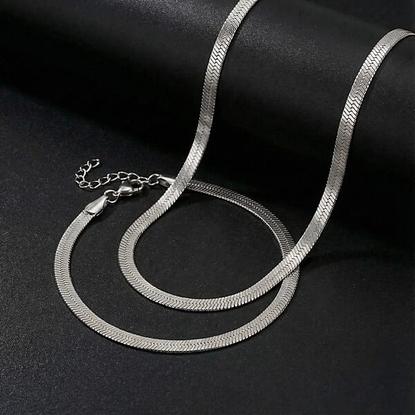 Shop Lc Herringbone Chain Bracelet (8.50In) And Necklace (24 Inches) In Stainless Steel