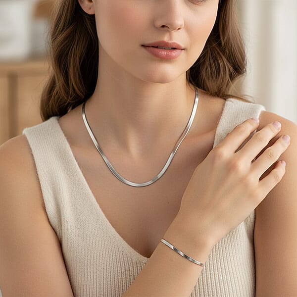 Shop Lc Herringbone Chain Bracelet (8.50In) And Necklace (24 Inches) In Stainless Steel