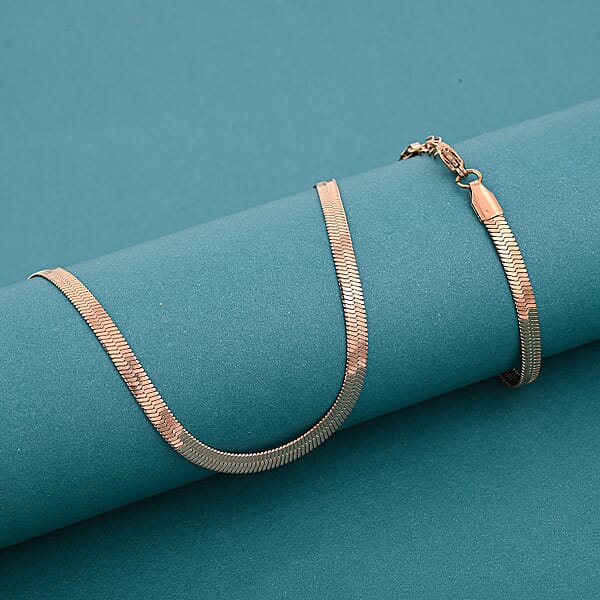 Shop Lc Herringbone Chain Bracelet (8.50In) And Necklace (24 Inches) In ION Plated RG Stainless Steel