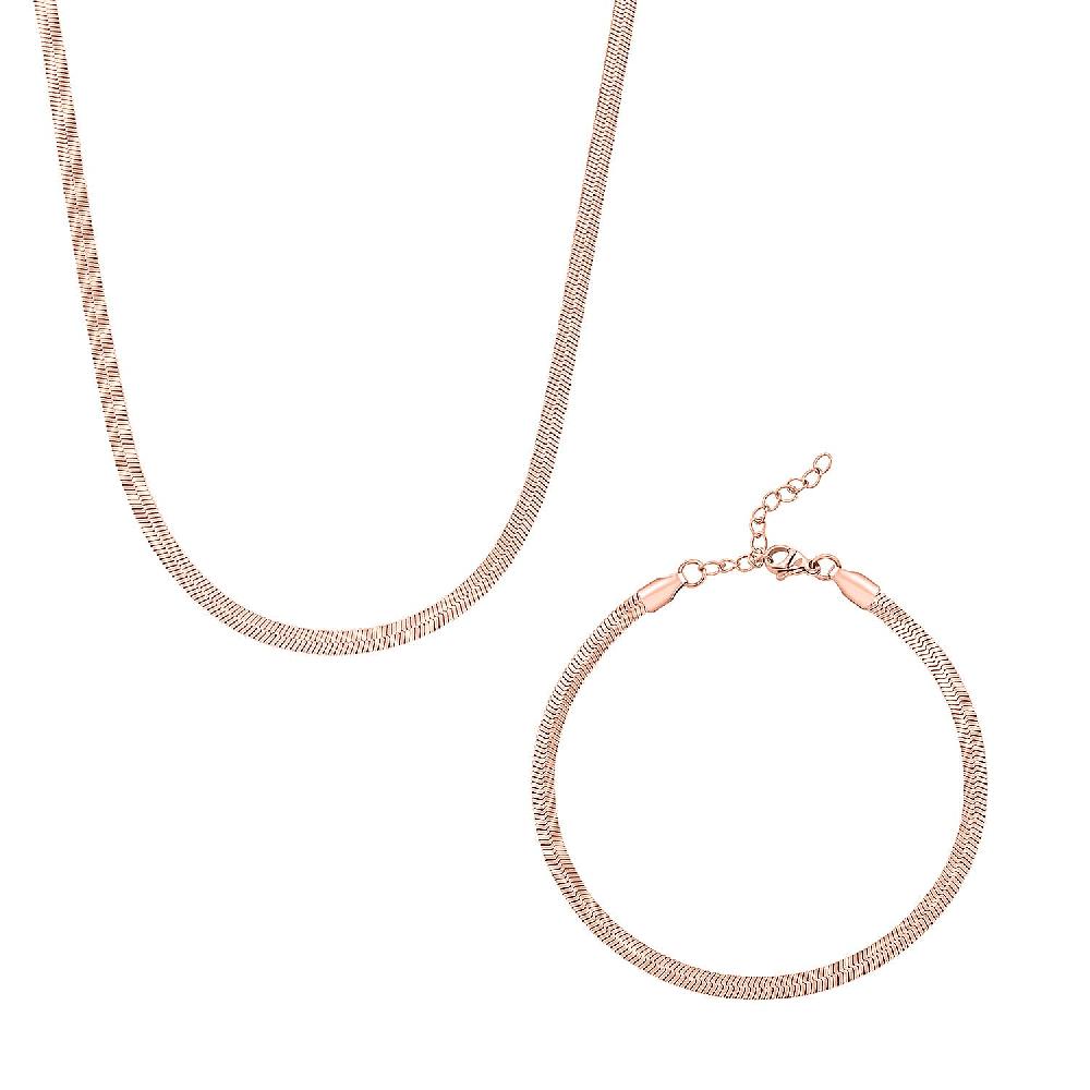 shop lc Herringbone Chain Bracelet (8.50In) and Necklace (24 Inches) in ION Plated RG Stainless Steel
