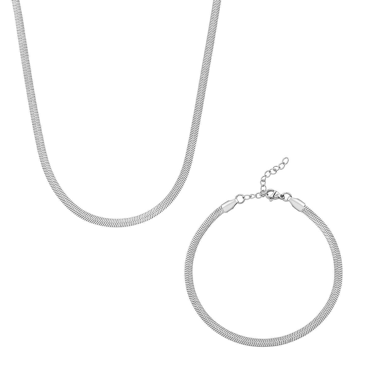 shop lc Herringbone Chain Bracelet (8.50In) and Necklace (24 Inches) in Stainless Steel
