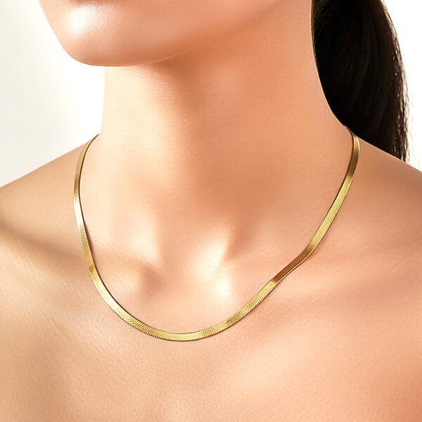 Shop Lc Herringbone Chain Necklace In ION Plated YG And Stainless Steel 20-22 Inches