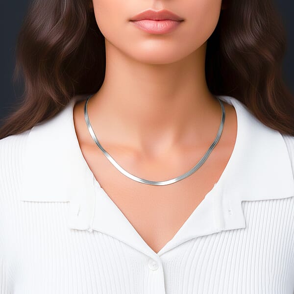 Shop Lc Herringbone Chain Necklace In Stainless Steel (24-26 Inches)