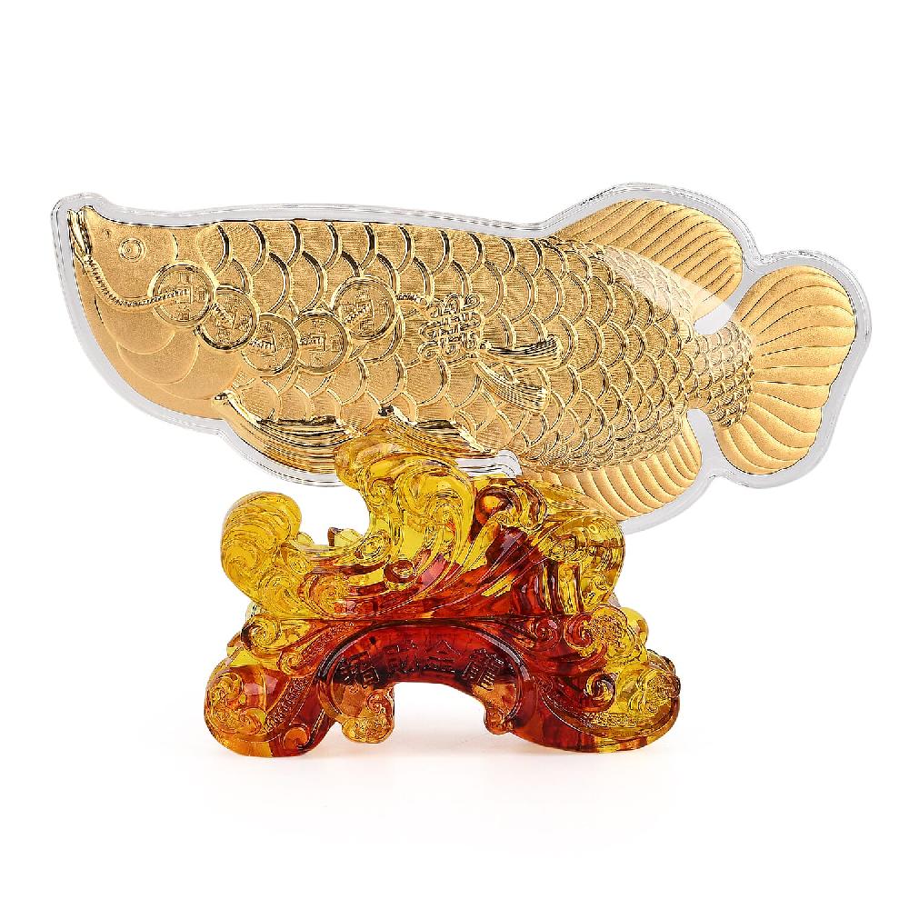 shop lc Holiday Gift Collection 24K Yellow Golden Fortune Fish with Pedestal 100mg