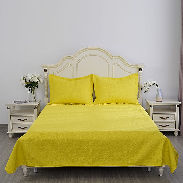 Shop Lc Homesmart 3 Pcs Solid Yellow Pinsonic Quilt Bedding Set - Queen Size