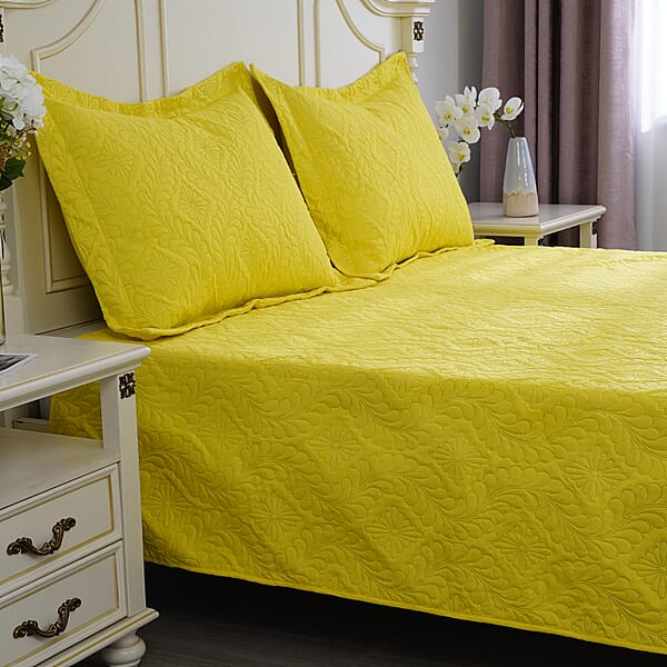 Shop Lc Homesmart 3 Pcs Solid Yellow Pinsonic Quilt Bedding Set - Queen Size