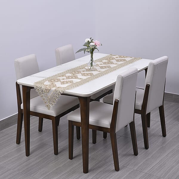 Shop Lc Homesmart Beige Golden Dining Table Runner Embroidered Polyester Room Decor Kitchen Rustic Lace Tablecloth For Wedding Decor