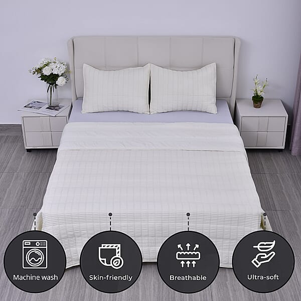 Shop Lc Homesmart Beige Striped Queen Size Microfiber Quilt With Set Of Shams