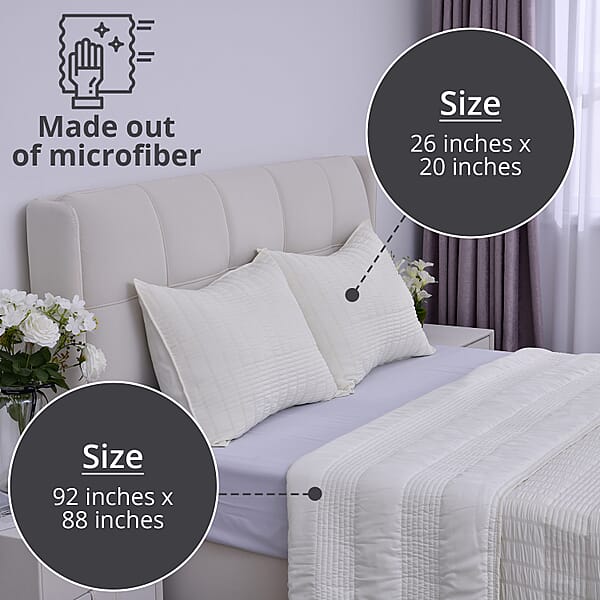 Shop Lc Homesmart Beige Striped Queen Size Microfiber Quilt With Set Of Shams