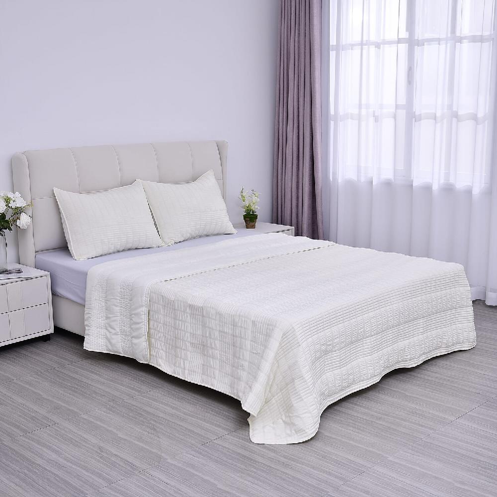 shop lc Homesmart Beige Striped Queen Size Microfiber Quilt With Set of Shams
