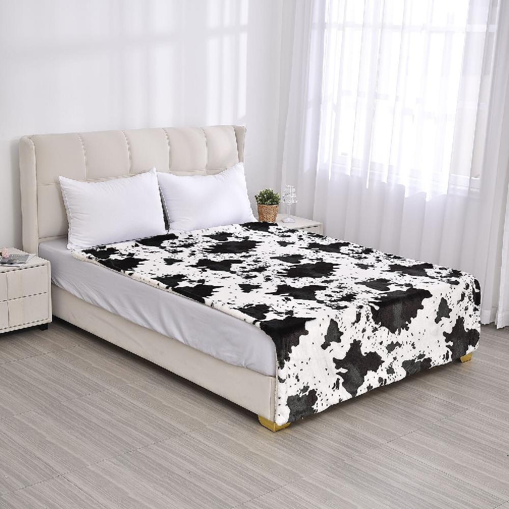 shop lc Homesmart Cow Pattern Faux Fur Soft and Cozy Reversible Sherpa Wearable Sleeve Blanket 100% Polyester
