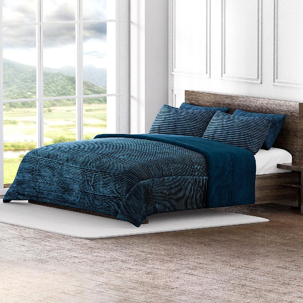 shop lc Homesmart Green Stripe Pattern Flannel and Sherpa Comforter and Pillow Cover -Queen