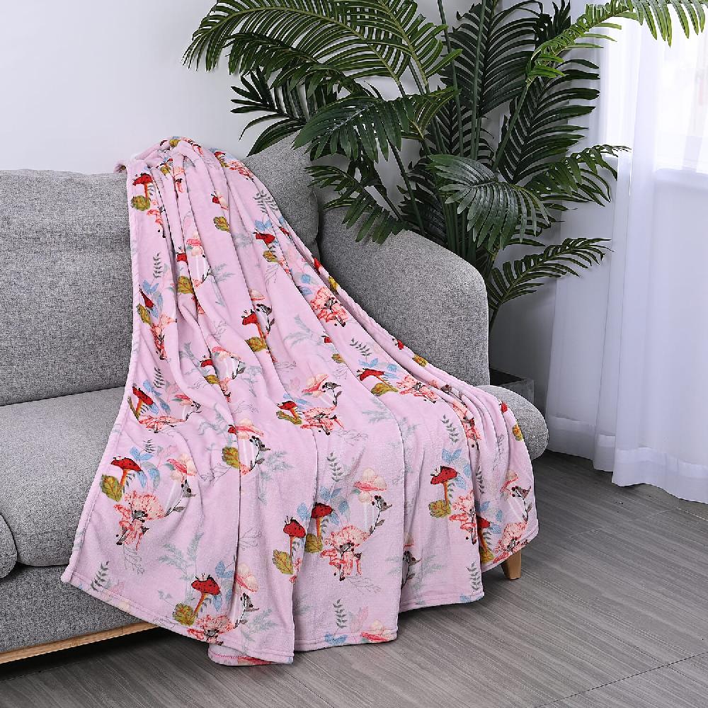 shop lc Homesmart Set of 2 Pink Bottom/Flower Pattern & Blue Solid Microfiber Flannel Blanket