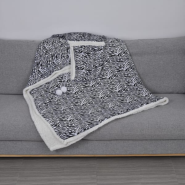 Shop Lc Homesmart Zebra Stripe Pattern Polyester And Sherpa Hoodie Blanket With Pom Pom