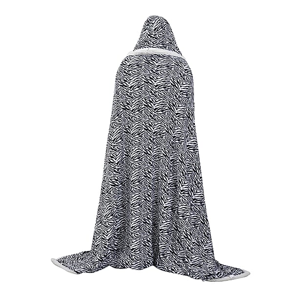 Shop Lc Homesmart Zebra Stripe Pattern Polyester And Sherpa Hoodie Blanket With Pom Pom