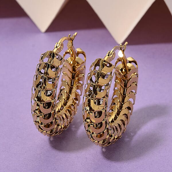 Shop Lc Hoop Earrings In ION Plated YG Stainless Steel