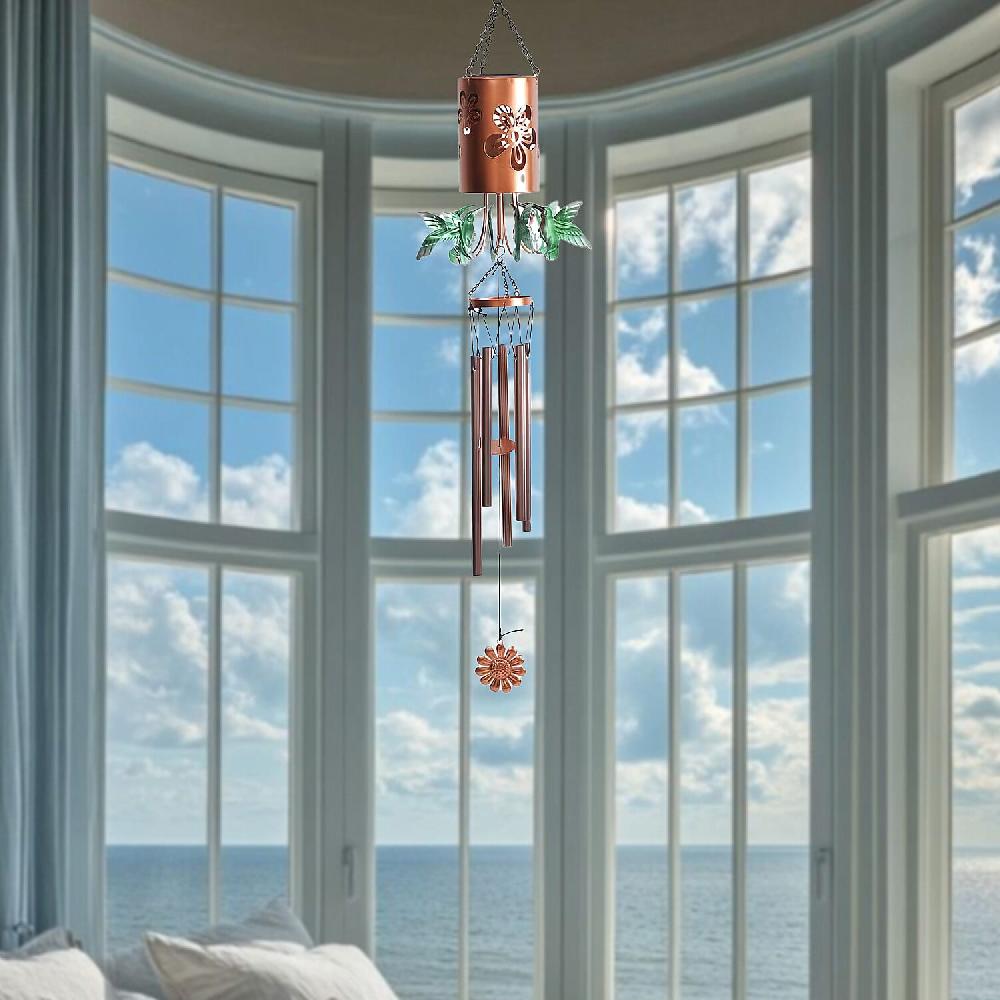 shop lc Humming Bird Metal Solar Windmill with Wind Chime and 1 Bright LED (300 mAh)