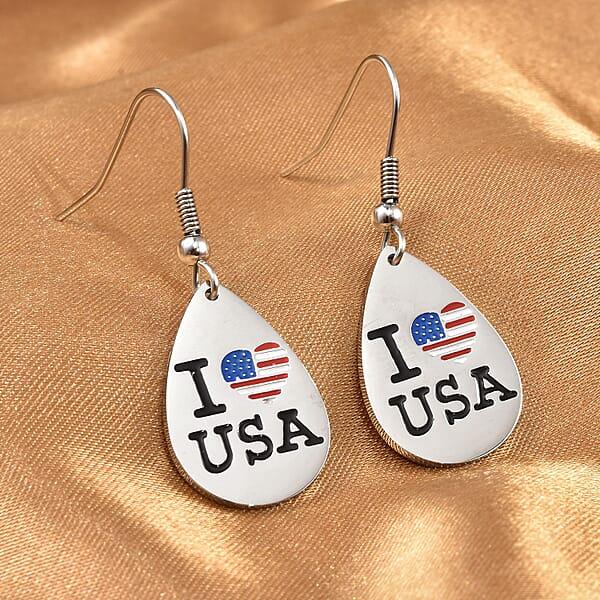 Shop Lc I Love USA Theme Earrings In Stainless Steel Tarnish-Free Waterproof Sweat Proof Jewelry