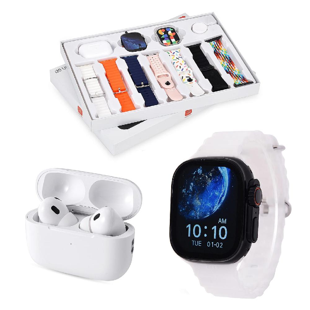 shop lc I20 Ultra 2 Max Suit 10 in 1 Set - (Black Smart Dial Earphone Case Cover and 7pcs Replaceable Watchband)