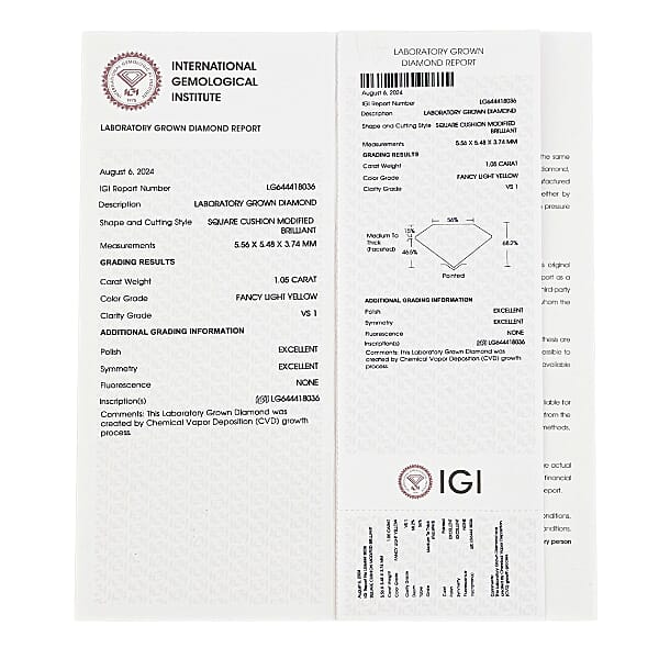 Shop Lc IGI Certified 1.00 Ctw Lab Grown Yellow Diamond Loose Gemstone – VS2 (Square Cushion Cut)